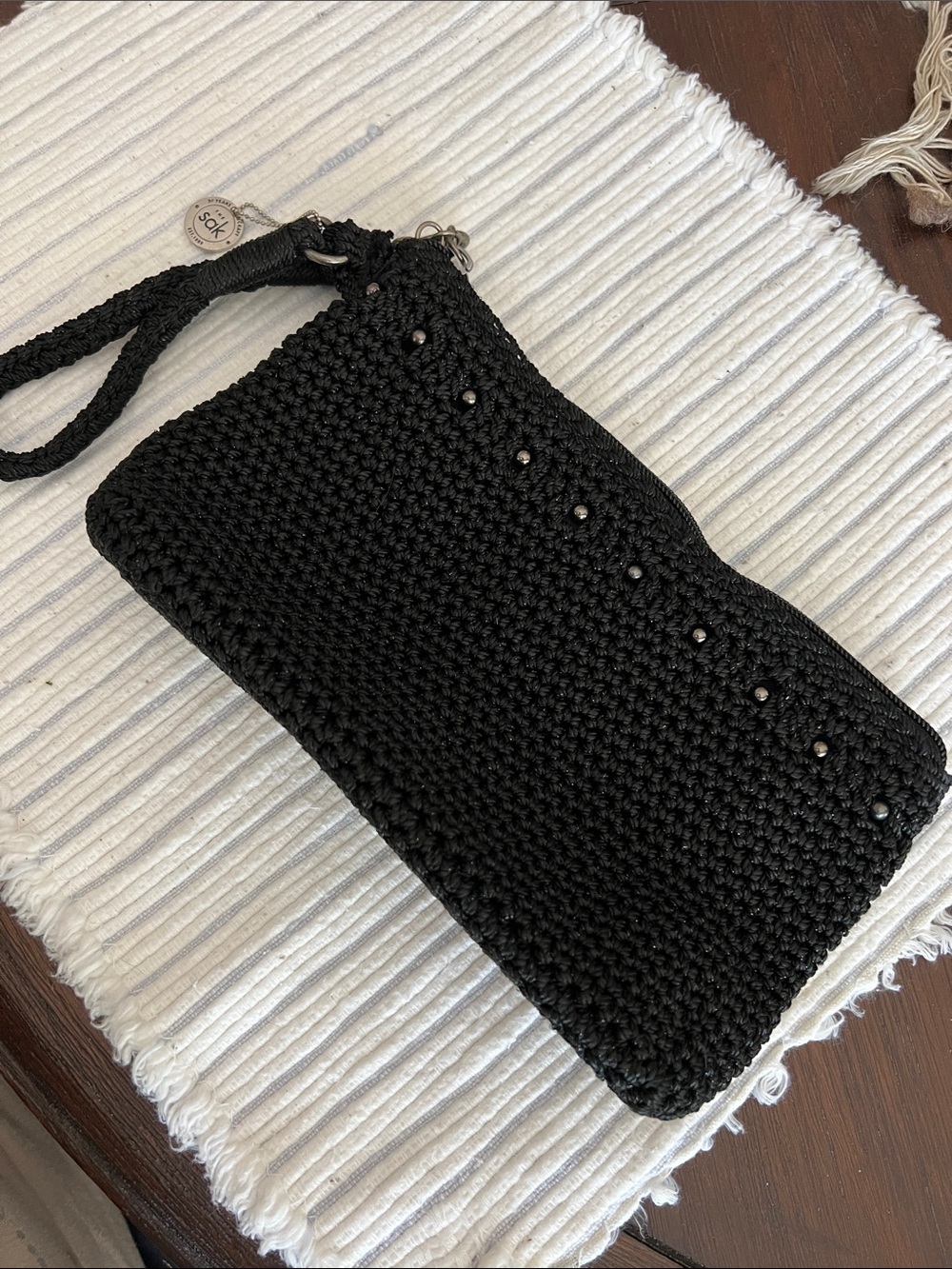 The Sak Black Crochet Wristlet Clutch